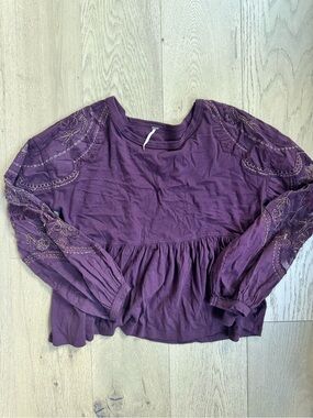 Free People Embroidered Peplum Long-Sleeve Top - Purple